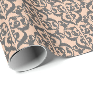 Ikat Moorish Damask - peach and charcoal grey Wrapping Paper