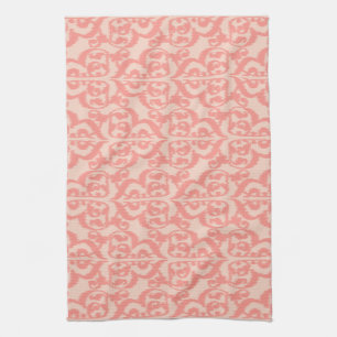 Ikat Moorish Damask - peach and coral pink Tea Towel