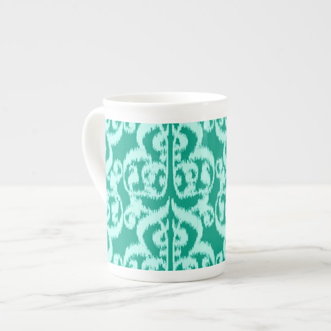 Ikat Moorish Damask - peacock and aqua Bone China Mug (Front Left)