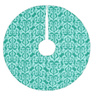 Ikat Moorish Damask - peacock and aqua Brushed Polyester Tree Skirt