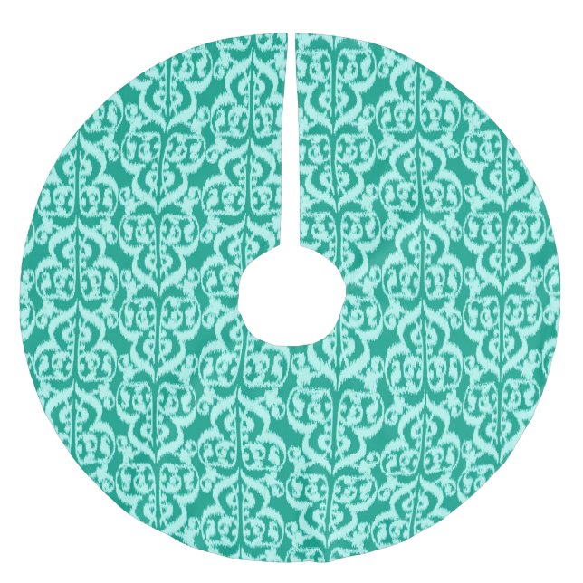 Ikat Moorish Damask - peacock and aqua Brushed Polyester Tree Skirt (Front)