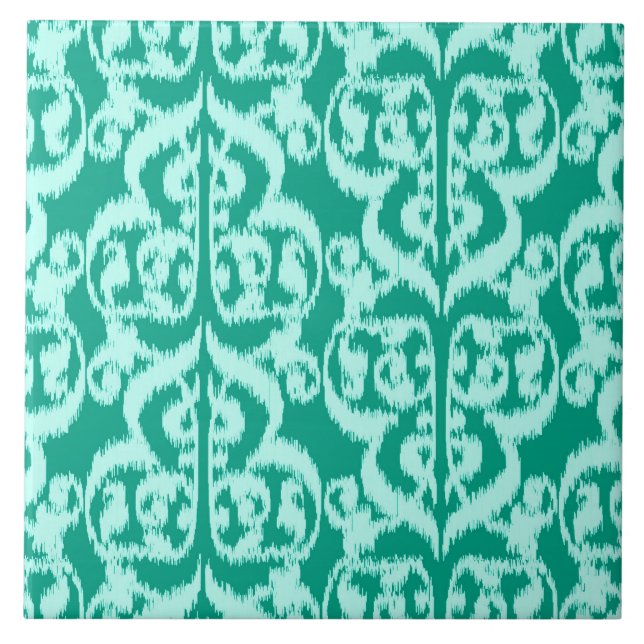 Ikat Moorish Damask - peacock and aqua Tile (Front)