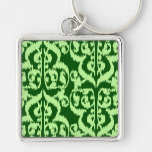 Ikat Moorish Damask - pine and mint green Key Ring