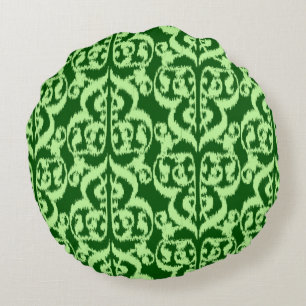Ikat Moorish Damask - pine and mint green Round Cushion