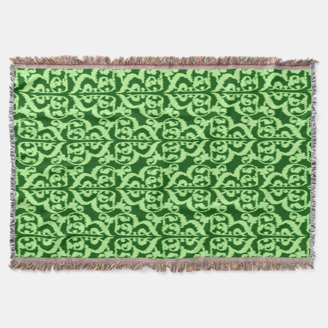 Ikat Moorish Damask - pine and mint green Throw Blanket (Front)