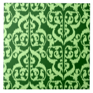 Ikat Moorish Damask - pine and mint green Tile