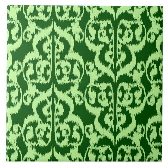 Ikat Moorish Damask - pine and mint green Tile (Front)