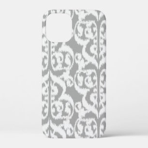 Ikat Moorish Damask - silver grey and white iPhone 12 Mini Case