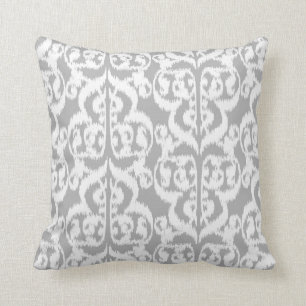 Ikat Moorish Damask - silver grey and white Cushion