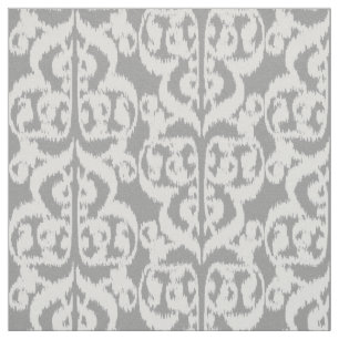 Ikat Moorish Damask - silver grey and white Fabric