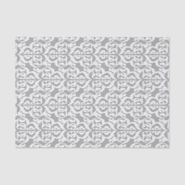 Ikat Moorish Damask - silver grey and white Tissue Paper (Front)
