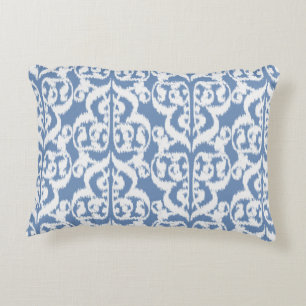 Ikat Moorish Damask - sky blue and white Decorative Cushion