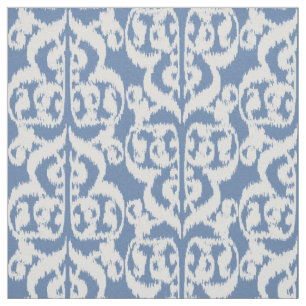 Ikat Moorish Damask - sky blue and white Fabric