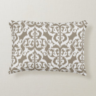 Ikat Moorish Damask - taupe tan and white Decorative Cushion