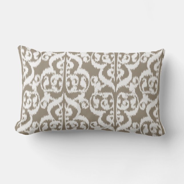 Ikat Moorish Damask - taupe tan and white Lumbar Cushion (Front)