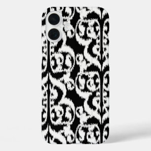 Ikat Moorish Damask - white and black iPhone 16 Plus Case