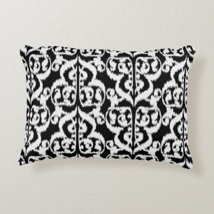 Ikat Moorish Damask - white and black Decorative Cushion
