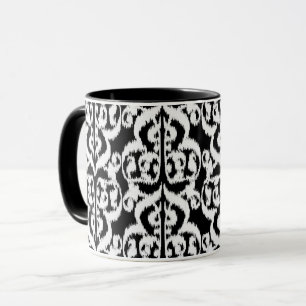 Ikat Moorish Damask - white and black Mug