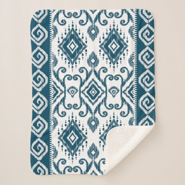 Ikat Paisley Pattern Sherpa Blanket (Front)