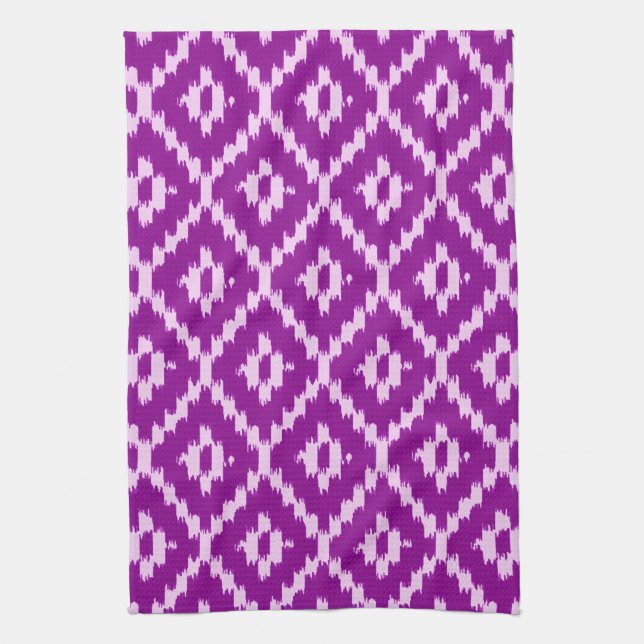 Ikat pattern - Amethyst purple and orchid Tea Towel (Vertical)