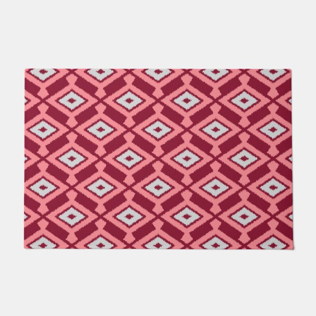 Ikat Pattern, Brown, Burgundy, Grey and Cor Doormat (Front)