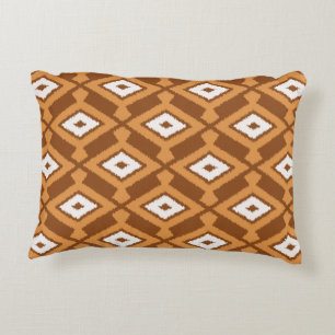 Ikat Pattern - Brown, Rust and Cream Decorative Cushion