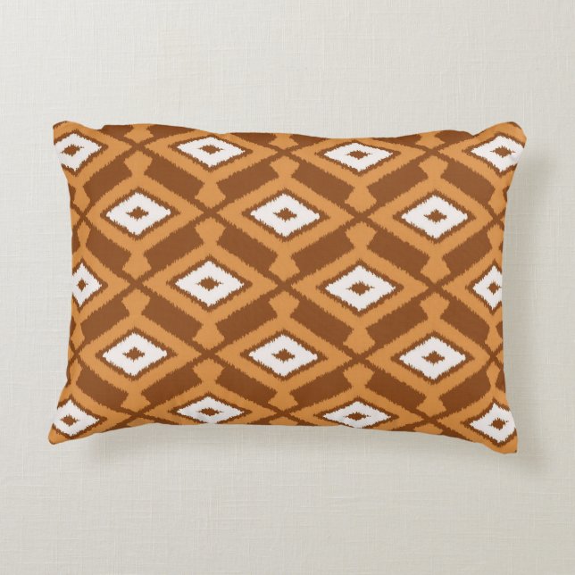 Ikat Pattern - Brown, Rust and Cream Decorative Cushion (Back)