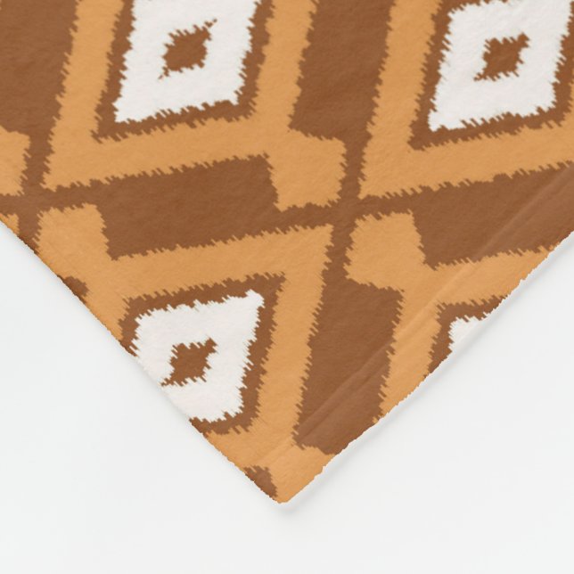 Ikat Pattern - Brown, Rust and Cream Fleece Blanket (Corner)