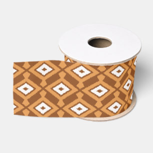 Ikat Pattern - Brown, Rust and Cream Grosgrain Ribbon