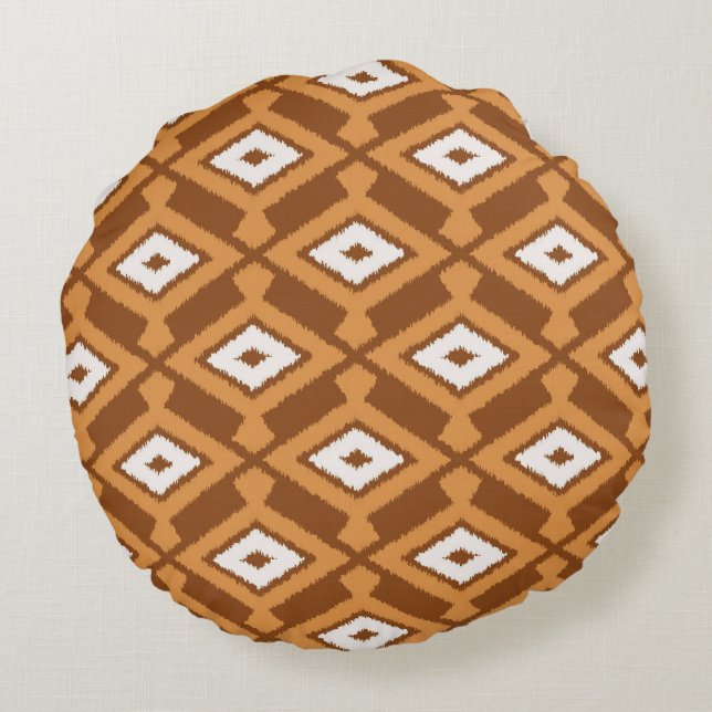 Ikat Pattern - Brown, Rust and Cream Round Cushion (Back)