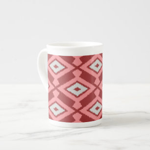 Ikat Pattern - Burgundy, Grey and Coral Bone China Mug