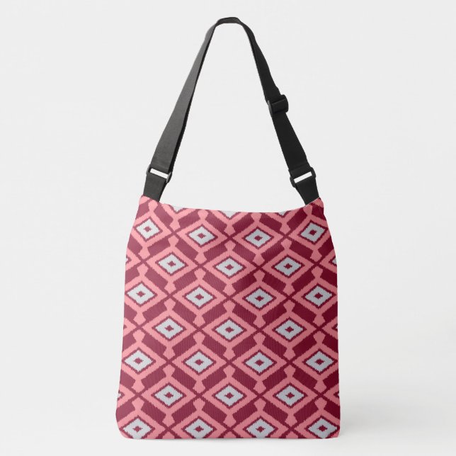 Ikat Pattern - Burgundy, Grey and Coral Crossbody Bag (Front)