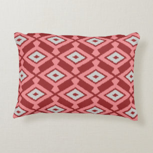 Ikat Pattern - Burgundy, Grey and Coral Decorative Cushion