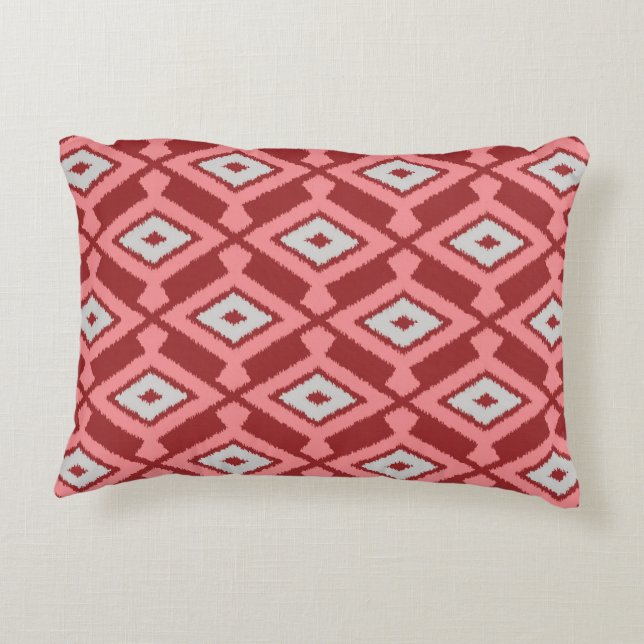 Ikat Pattern - Burgundy, Grey and Coral Decorative Cushion (Back)