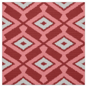 Ikat Pattern - Burgundy, Grey and Coral Fabric