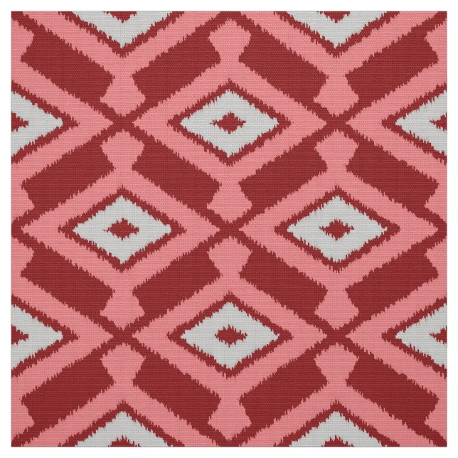 Ikat Pattern - Burgundy, Grey and Coral Fabric (Swatch)