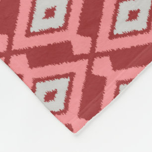 Ikat Pattern - Burgundy, Grey and Coral Fleece Blanket