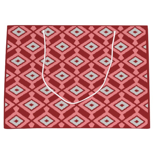 Ikat Pattern - Burgundy, Grey and Coral Large Gift Bag (Front)