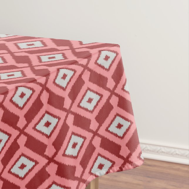 Ikat Pattern - Burgundy, Grey and Coral Tablecloth (In Situ)