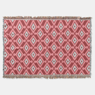 Ikat Pattern - Burgundy, Grey and Coral Throw Blanket