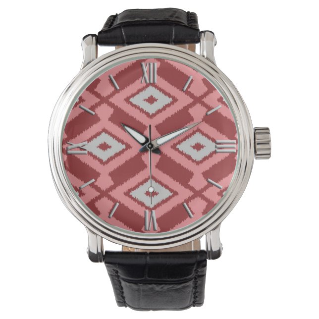 Ikat Pattern - Burgundy, Grey and Coral Watch (Front)