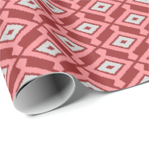 Ikat Pattern - Burgundy, Grey and Coral Wrapping Paper