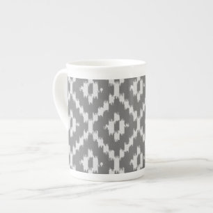 Ikat pattern - Charcoal and silver grey Bone China Mug