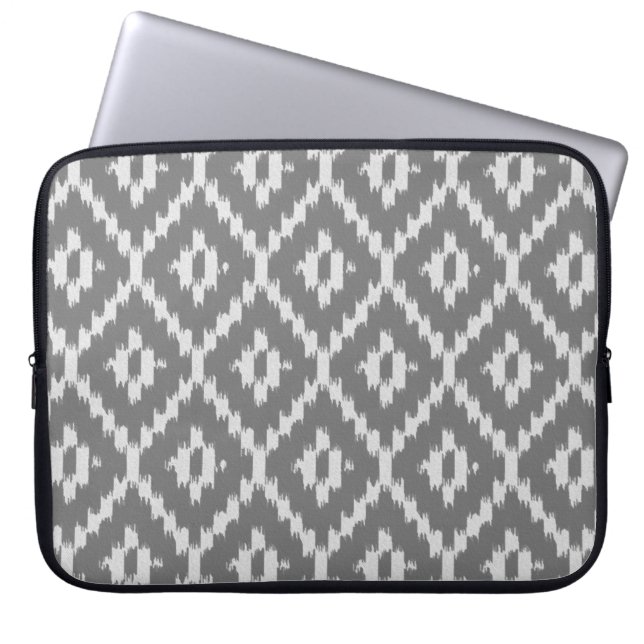 Ikat pattern - Charcoal and silver grey Laptop Sleeve (Front)