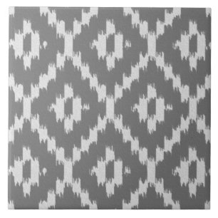 Ikat pattern - Charcoal and silver grey Tile