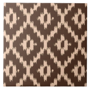 Ikat pattern - Chocolate and pale peach Tile