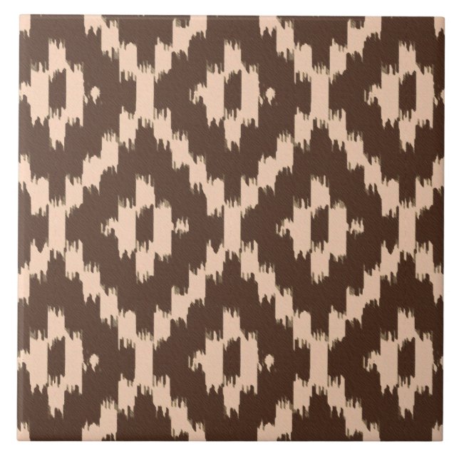 Ikat pattern - Chocolate and pale peach Tile (Front)