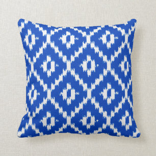 Ikat pattern - Cobalt blue and white Cushion