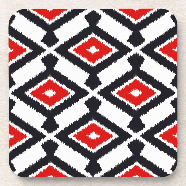 Ikat Pattern - Dark Red, Black and White Coaster (Front)