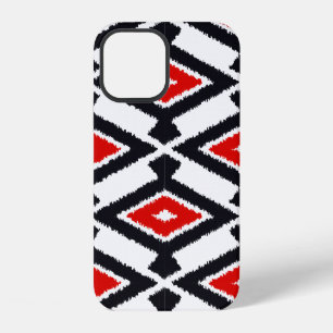 Ikat Pattern - Dark Red, Black and White iPhone 12 Case